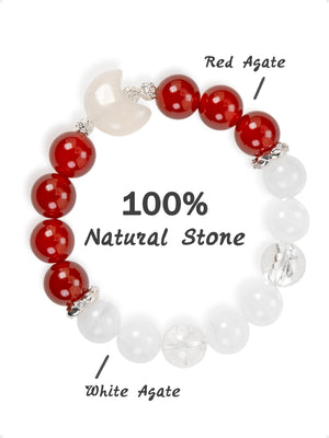 SENLLY Lunar Grace - Natural Red Agate & White Agate Beaded Bracelet, Handcrafted Natural Stone Jewelry for Calm, Strength & Emotional Balance