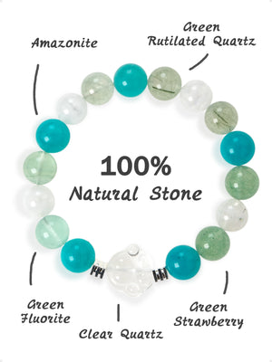 SENLLY Emerald Tide Harmony - Beaded Stretch Bracelet with Amazonite, Green Rutilated Quartz, Fluorite & Clear Quartz Paw Bead, Handmade Natural Stone Jewelry for Calm, Balance & Fresh Energy