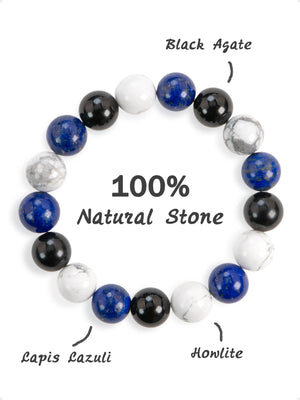 SENLLY Royal Balance - Lapis Lazuli, Howlite & Black Agate Beaded Bracelet, Handmade Natural Stone Jewelry for Insight, Calm & Stability