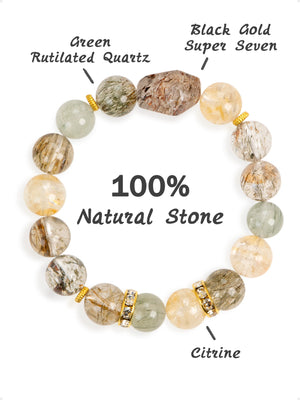 SENLLY Golden Aura - Bracelet with Super Seven, Green Rutilated Quartz & Citrine, Handcrafted Natural Stone Jewelry for Clarity, Wealth Energy & Daily Balance