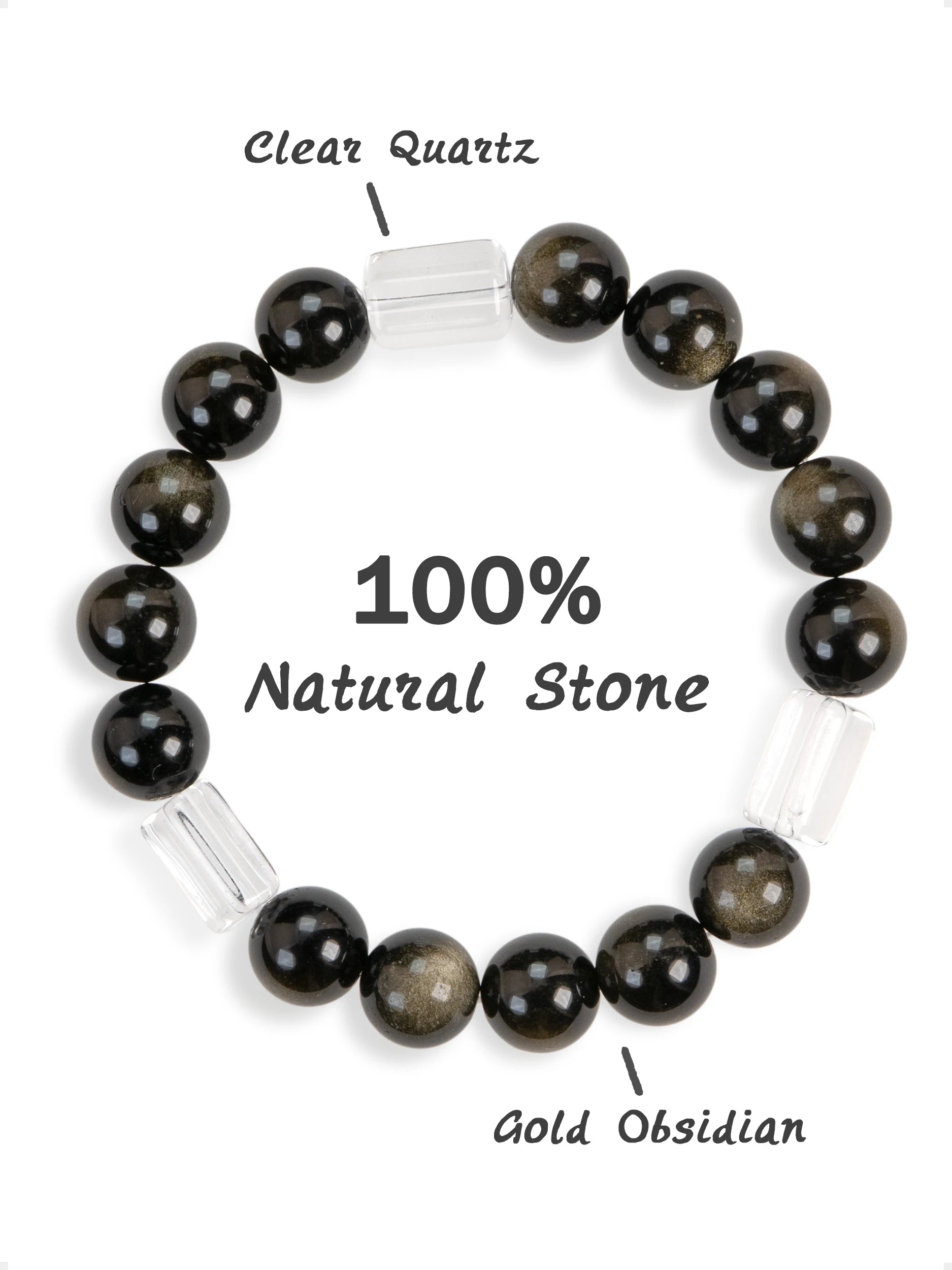 SENLLY Midnight Glow - Gold Obsidian & Clear Quartz Bracelet, Handcrafted Natural Stone Jewelry with Deep Shimmer & Crystal Clarity