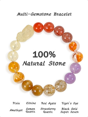 SENLLY Radiant Harmony - Beaded Stretch Bracelet with Natural Citrine, Red Agate & Amethyst, Handcrafted Natural Stone Jewelry for Balance, Clarity & Positive Energy
