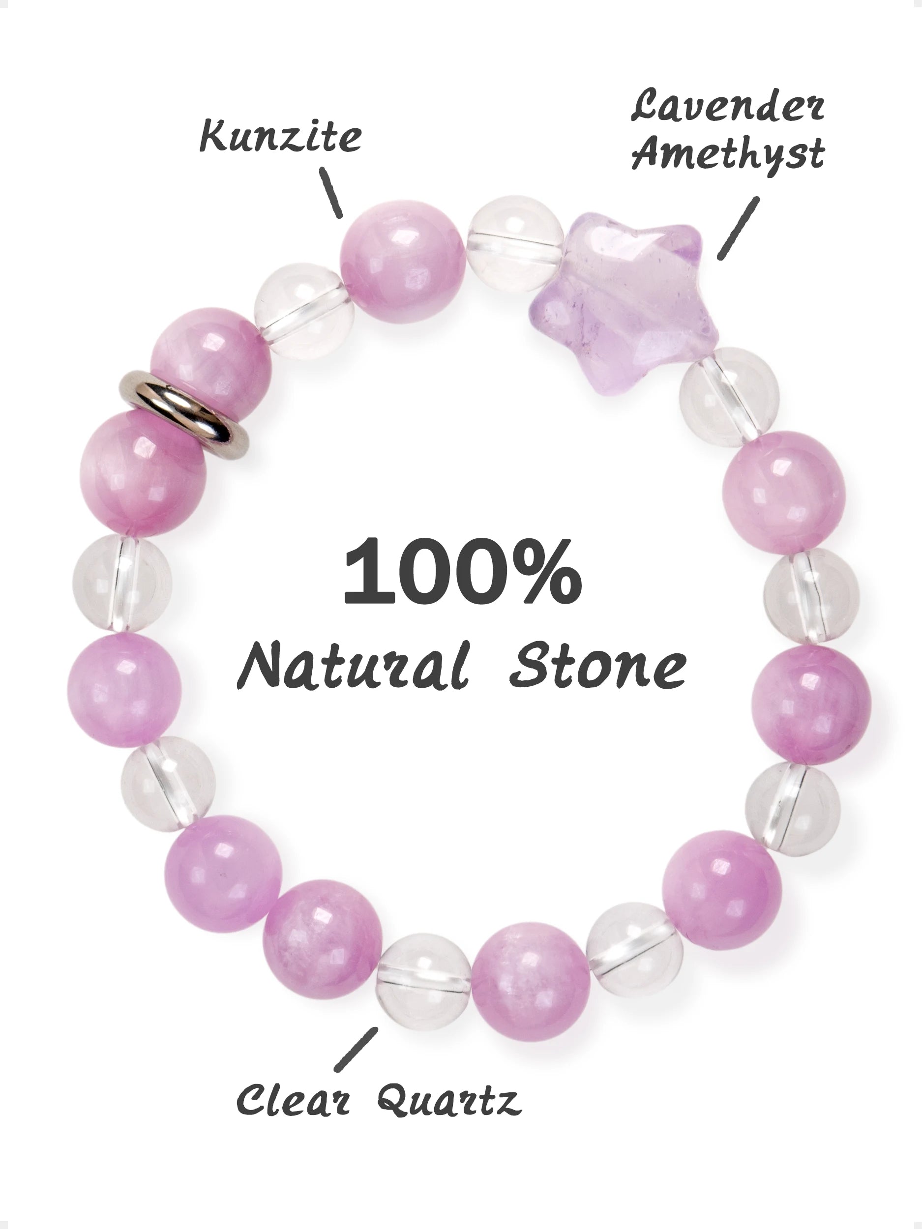 SENLLY Blossom Whisper - Beaded Stretch Bracelet with Natural Kunzite, Clear Quartz & Lavender Amethyst, Handcrafted Natural Stone Jewelry for Calm, Love & Emotional Clarity