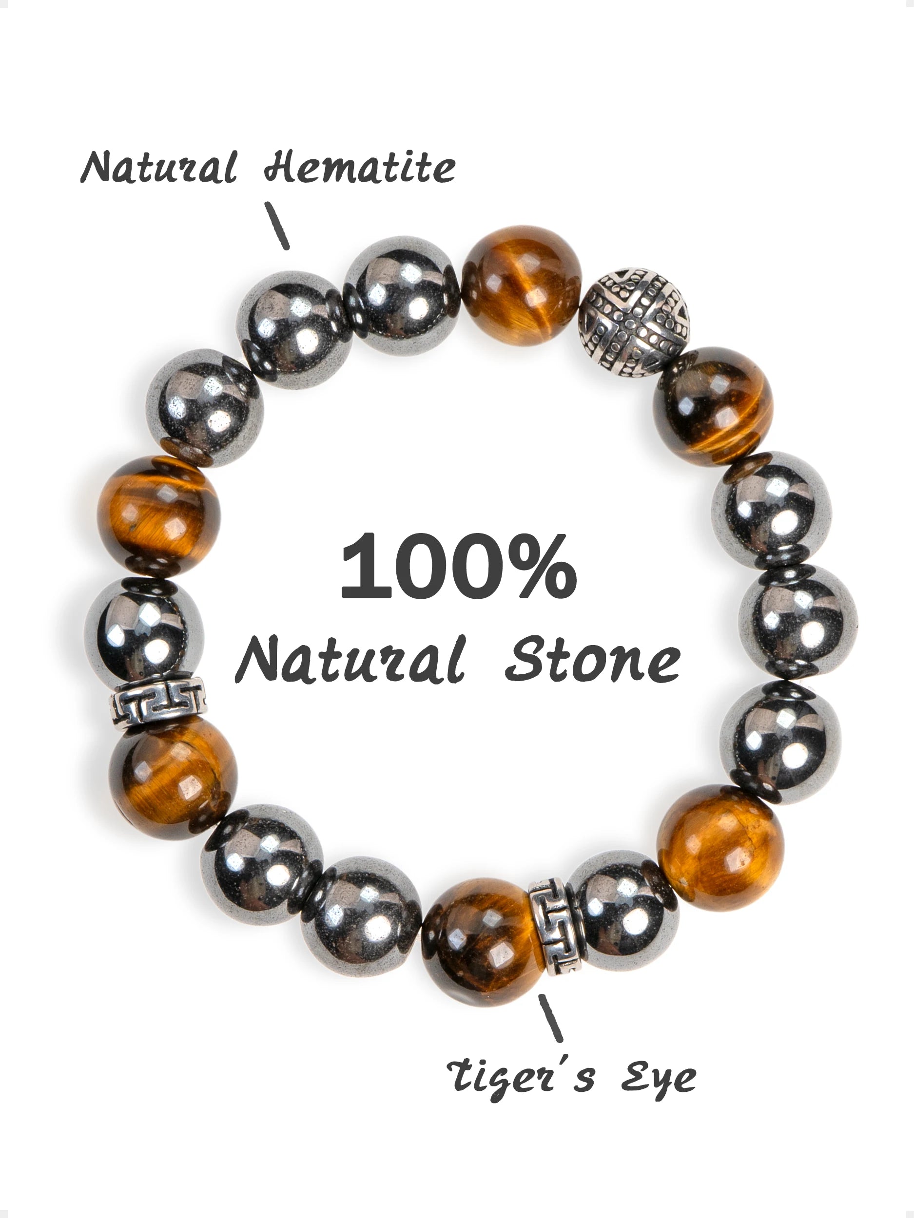 SENLLY Steel Aegis - Beaded Stretch Bracelet with Natural Hematite & Tiger Eye, Handcrafted Natural Stone Jewelry for Strength, Focus & Grounding