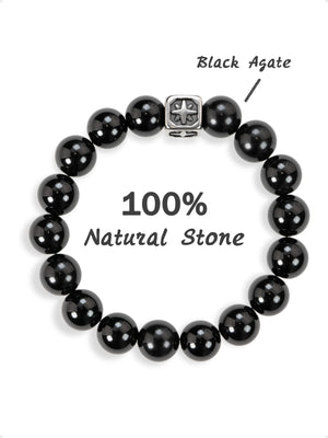 SENLLY Midnight Clarity - Beaded Stretch Bracelet with Black Agate, Handcrafted Natural Stone Jewelry for Grounding, Balance & Focus