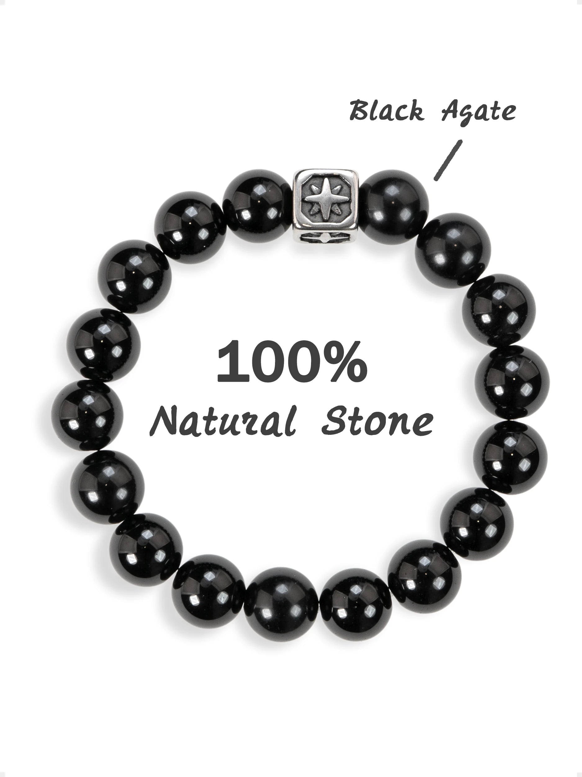 SENLLY Midnight Clarity - Beaded Stretch Bracelet with Black Agate, Handcrafted Natural Stone Jewelry for Grounding, Balance & Focus