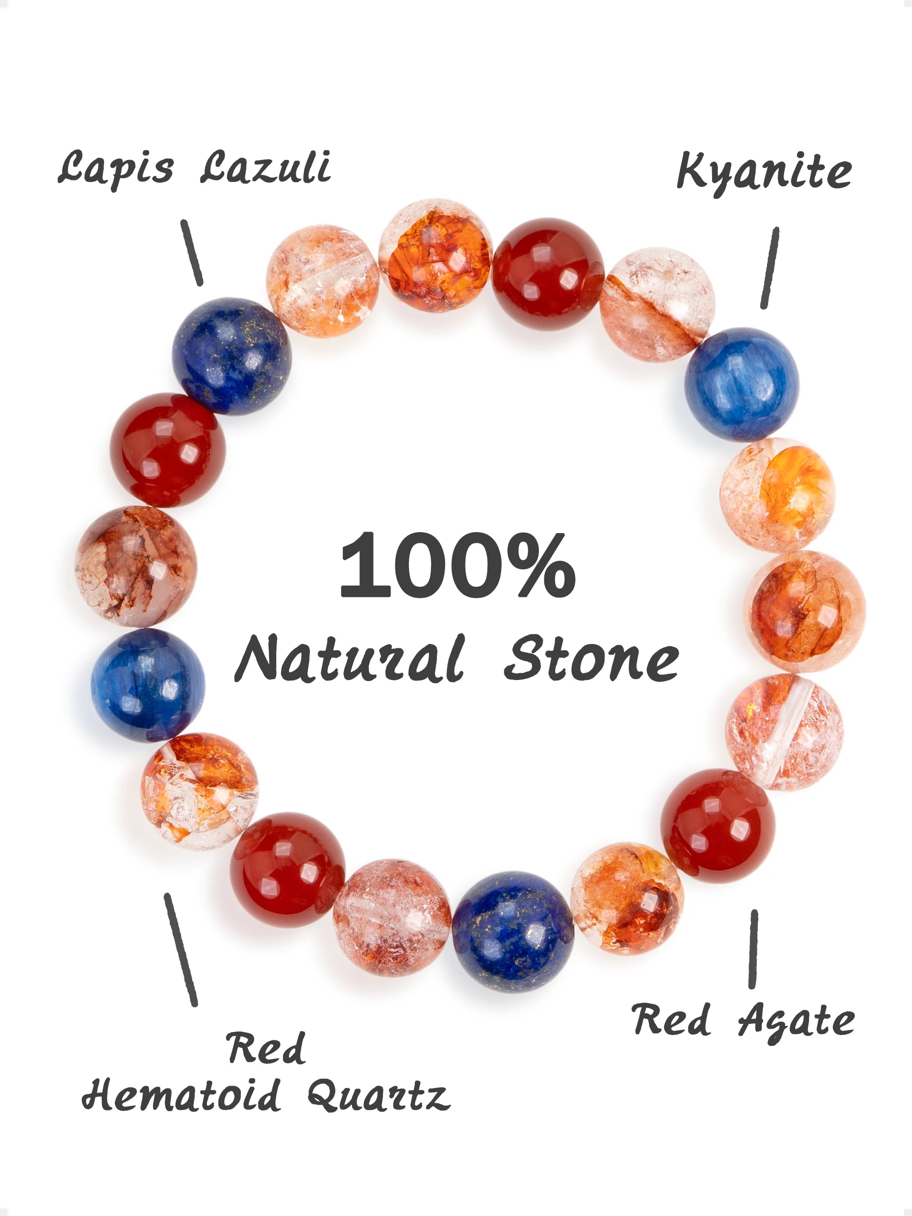 SENLLY Flame & Midnight - Beaded Stretch Bracelet with Natural Red Hematoid Quartz, Red Agate, Lapis Lazuli & Kyanite, Handcrafted Natural Stone Jewelry for Energy, Clarity & Balance