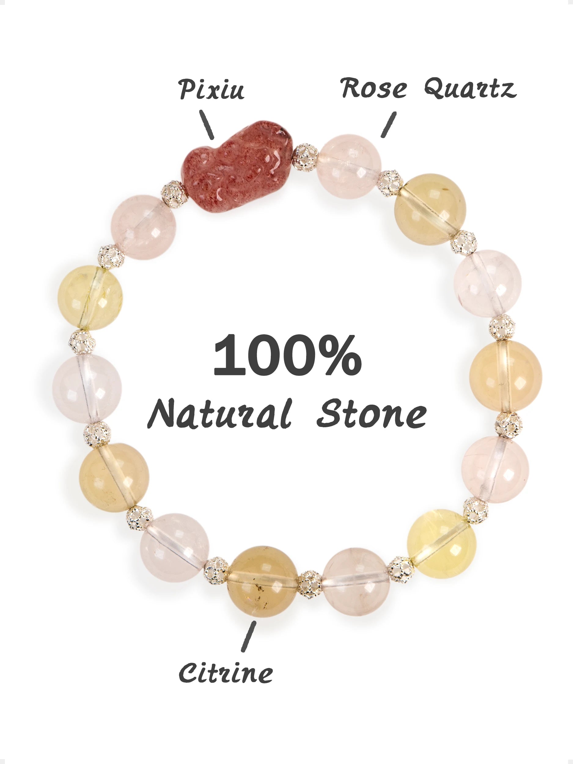 SENLLY Blush Radiance - Beaded Stretch Bracelet with Natural Rose Quartz, Citrine & Pixiu Carving, Handcrafted Natural Stone Jewelry for Love, Optimism & Emotional Harmony