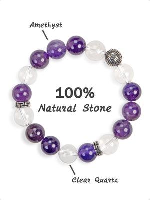 SENLLY Crystal Serenity - Beaded Stretch Bracelet with Natural Amethyst & Clear Quartz, Handcrafted Natural Stone Jewelry for Clarity, Calm & Inner Balance