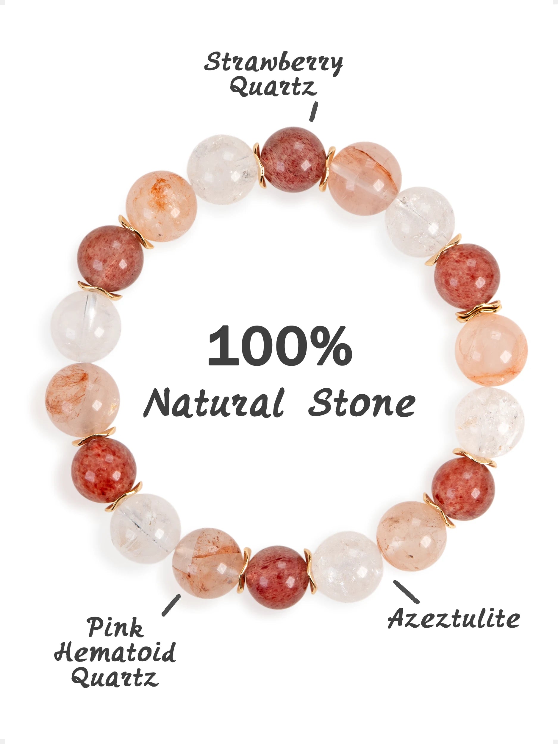 SENLLY Blush Aurora - Beaded Stretch Bracelet with Strawberry Quartz, Pink Hematoid Quartz & Azeztulite, Handcrafted Natural Stone Jewelry for Warm Energy & Soft Radiance