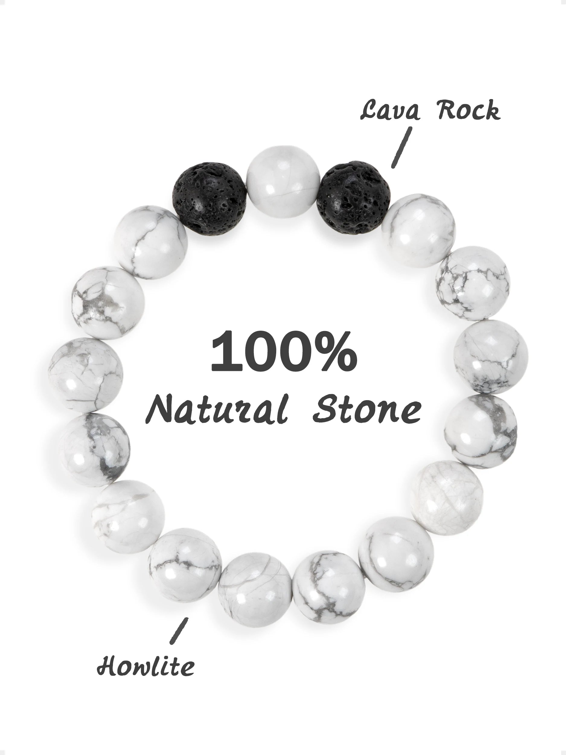 SENLLY Arctic Calm - Beaded Stretch Bracelet with Howlite & Lava Rock, Handcrafted Natural Stone Jewelry for Peace, Clarity & Grounding