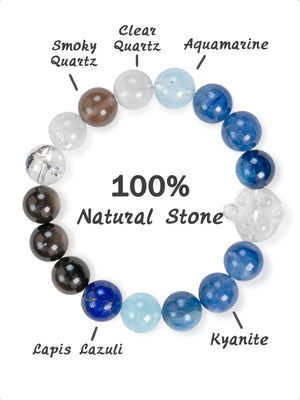 SENLLY Ocean Clarity - Beaded Stretch Bracelet with Natural Aquamarine, Kyanite, Lapis Lazuli, Smoky Quartz & Clear Quartz, Handcrafted Natural Stone Jewelry for Calm, Focus & Emotional Balance