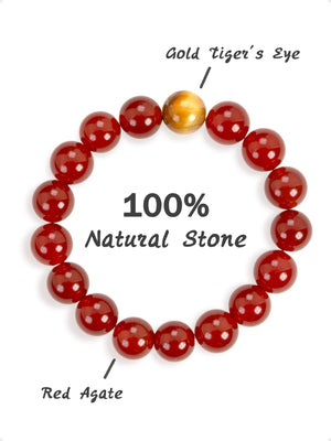 SENLLY Crimson Radiance - Beaded Stretch Bracelet with Red Agate & Gold Tiger Eye, Handcrafted Natural Stone Jewelry for Vitality, Confidence & Warm Strength