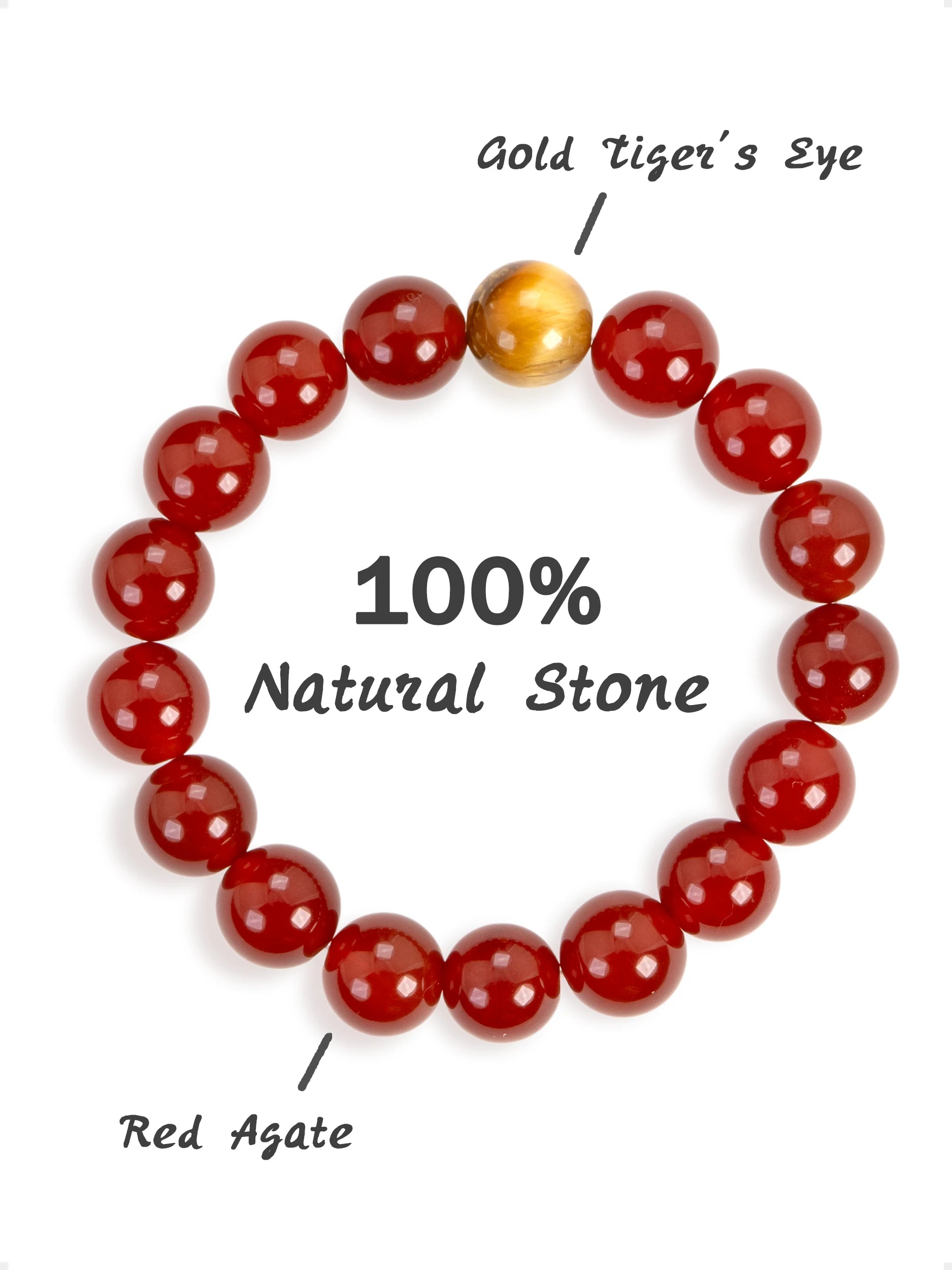 SENLLY Crimson Radiance - Beaded Stretch Bracelet with Red Agate & Gold Tiger Eye, Handcrafted Natural Stone Jewelry for Vitality, Confidence & Warm Strength