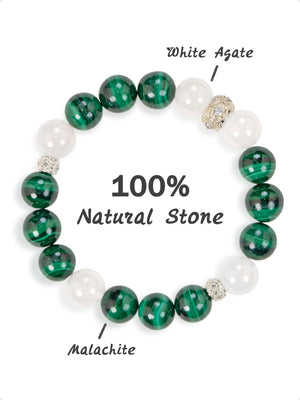 SENLLY Emerald Balance - Beaded Stretch Bracelet with Natural Malachite & White Agate, Handcrafted Natural Stone Jewelry for Grounding, Clarity & Emotional Harmony