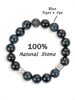 SENLLY Midnight Shield - Beaded Stretch Bracelet with Blue Tiger Eye, Handcrafted Natural Stone Jewelry for Strength, Depth & Modern Masculine Style