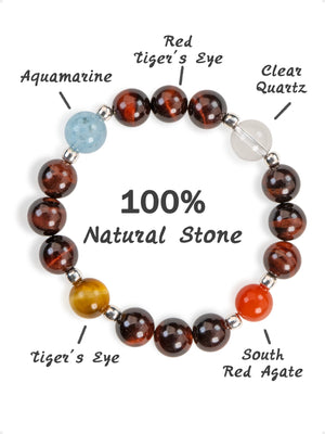SENLLY Ember Radiance - Beaded Stretch Bracelet with Natural Red Tiger Eye, Tiger Eye & South Red Agate, Handcrafted Natural Stone Jewelry for Strength, Balance & Clarity
