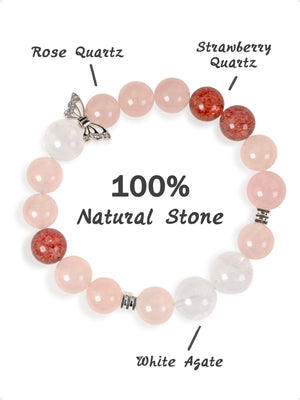 SENLLY Blush Whisper - Beaded Stretch Bracelet with Rose Quartz, Strawberry Quartz & White Agate, Handmade Natural Stone Jewelry for Comfort, Clarity & Balance