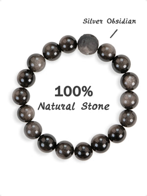 SENLLY Shadow Clarity - Beaded Stretch Bracelet with Silver Obsidian, Handcrafted Natural Stone Jewelry for Grounding, Focus & Balance