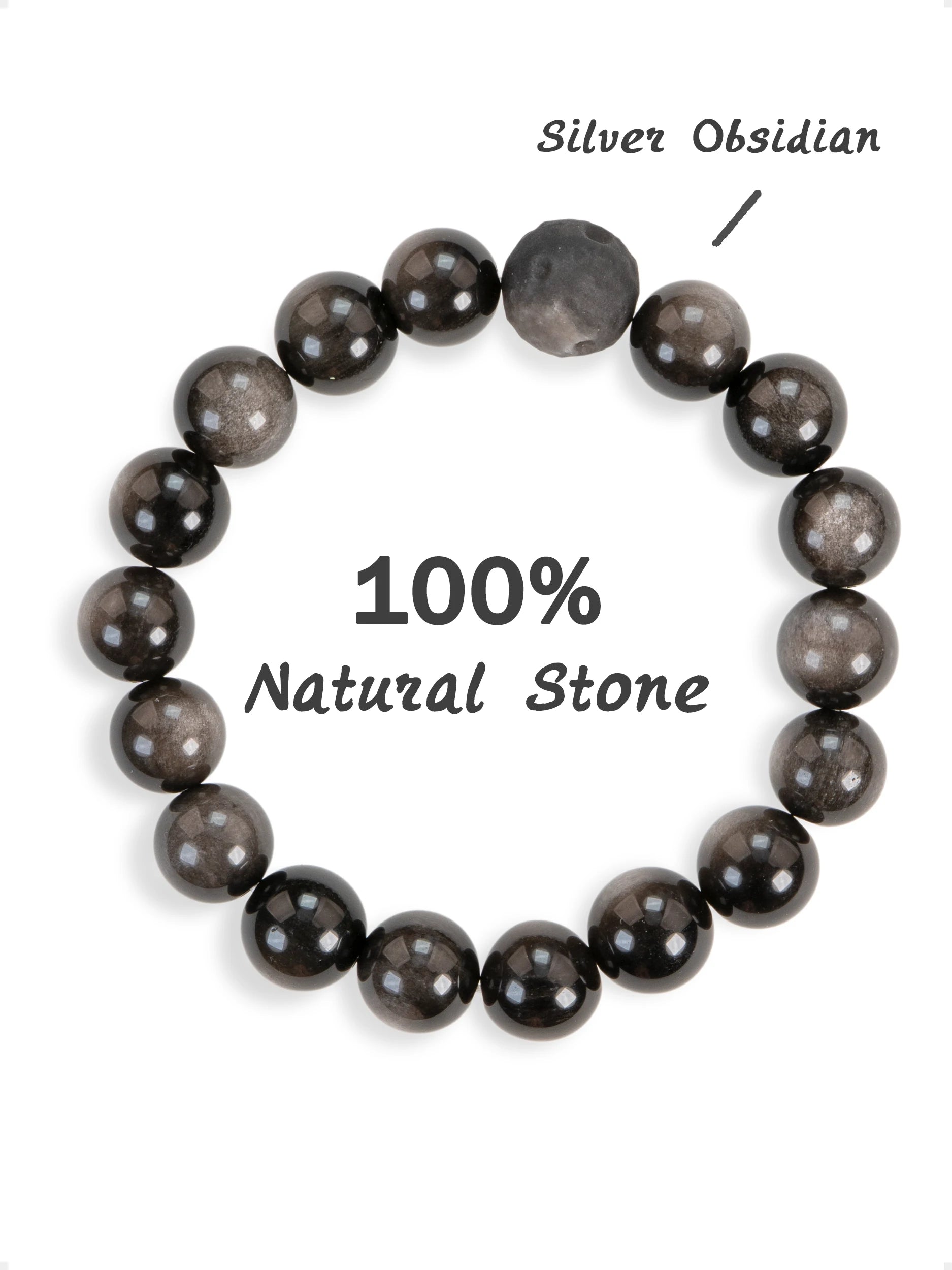 SENLLY Shadow Clarity - Beaded Stretch Bracelet with Silver Obsidian, Handcrafted Natural Stone Jewelry for Grounding, Focus & Balance