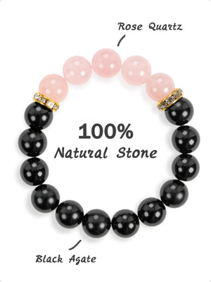 SENLLY Soft Harmony - Beaded Stretch Bracelet with Black Agate & Rose Quartz, Handmade Natural Stone Jewelry for Balance, Calm & Emotional Clarity