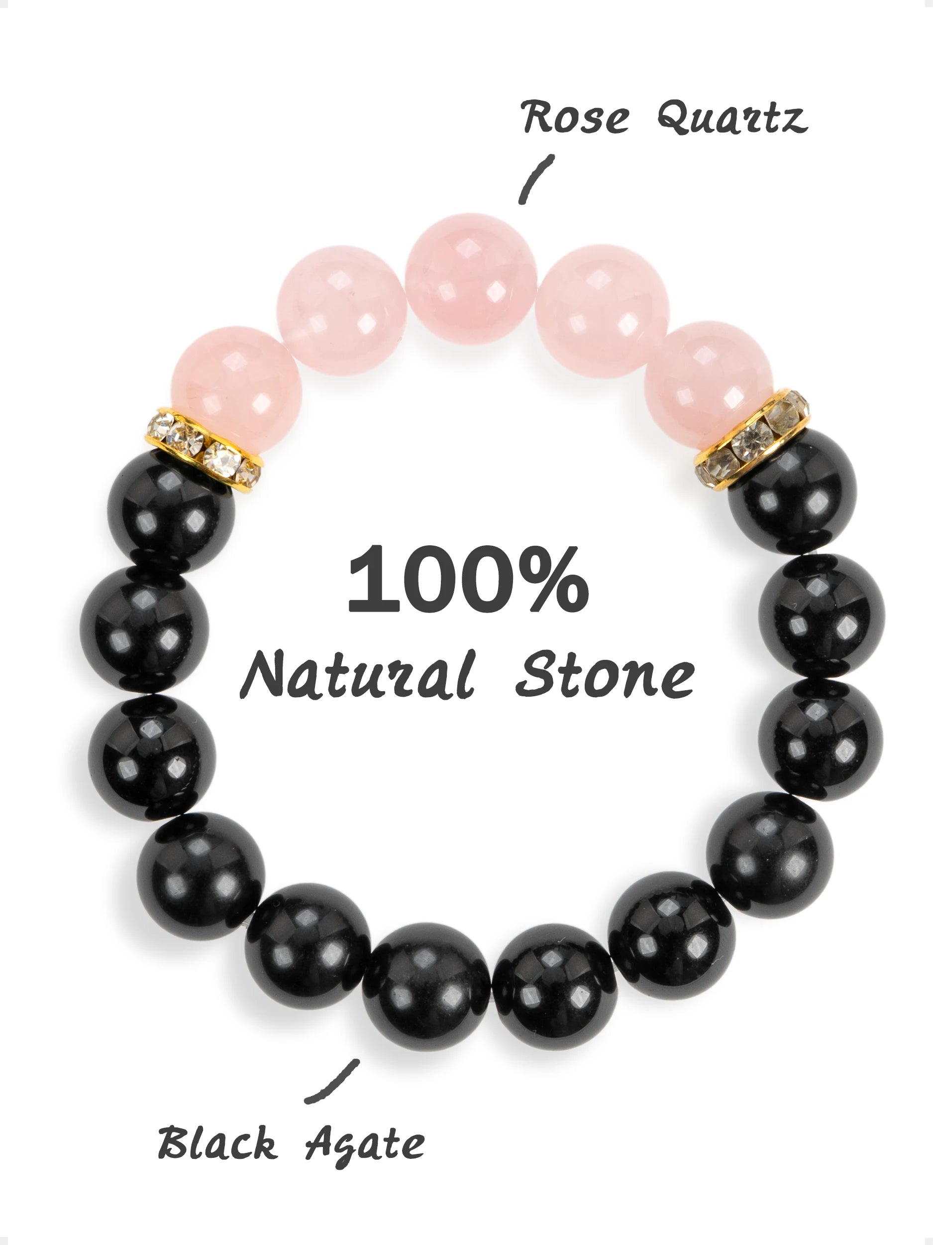 SENLLY Soft Harmony - Beaded Stretch Bracelet with Black Agate & Rose Quartz, Handmade Natural Stone Jewelry for Balance, Calm & Emotional Clarity