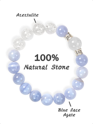 SENLLY Soft Horizon - Beaded Stretch Bracelet with Natural Blue Lace Agate & Azeztulite, Handcrafted Natural Stone Jewelry for Calm, Clarity & Emotional Balance