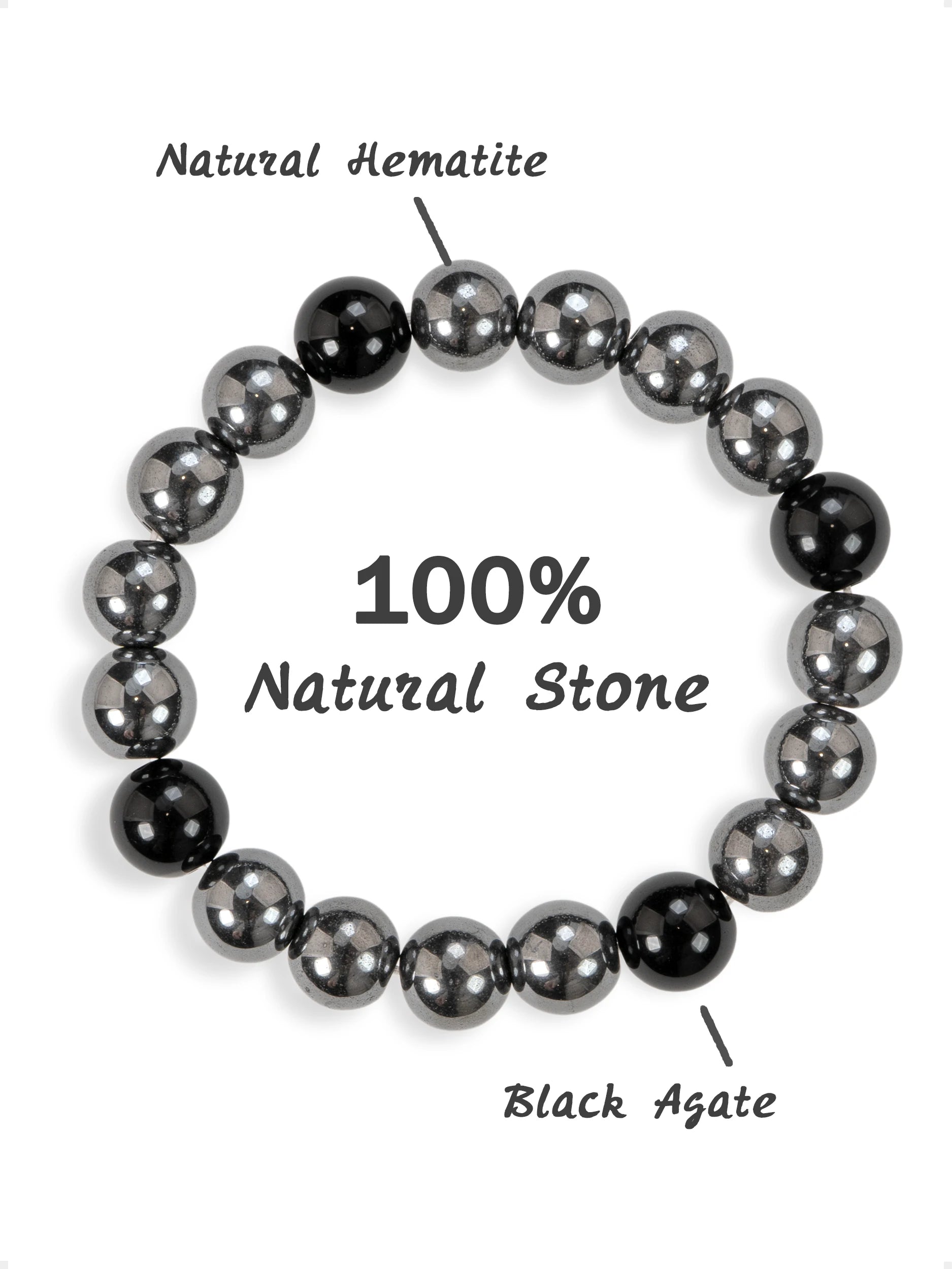 SENLLY Steel Serenity - Beaded Stretch Bracelet with Natural Hematite & Black Agate, Handcrafted Natural Stone Jewelry for Focus, Balance & Grounding