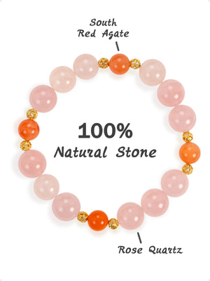 SENLLY Rose Dawn - Beaded Stretch Bracelet with Natural Rose Quartz & South Red Agate, Handcrafted Natural Stone Jewelry for Love, Harmony & Emotional Clarity
