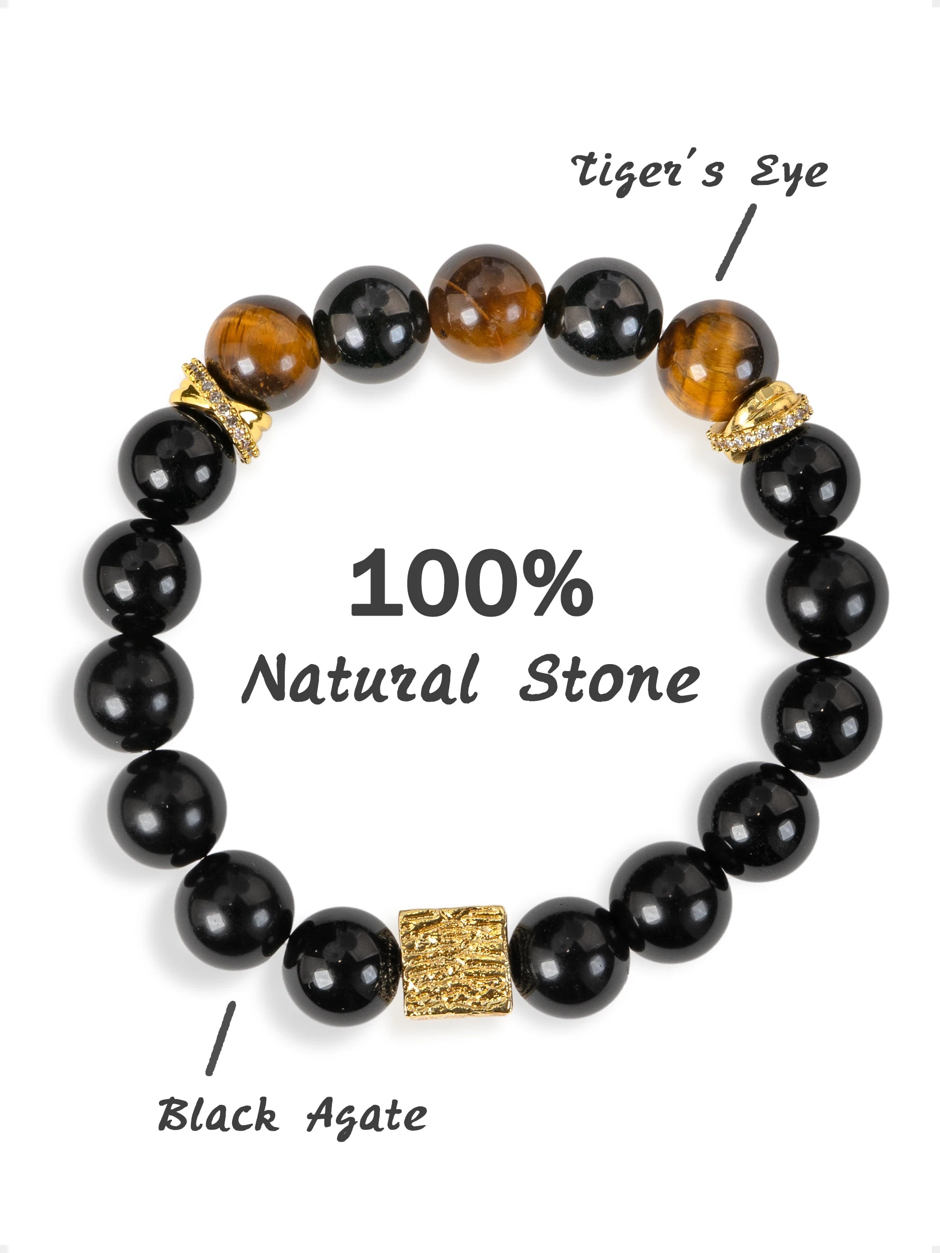 SENLLY Golden Ember - Beaded Stretch Bracelet with Tiger Eye & Black Agate, Handcrafted Natural Stone Jewelry for Confidence, Balance & Modern Style