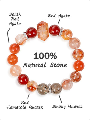 SENLLY Ember Horizon - Beaded Stretch Bracelet with Natural Red Agate, South Red Agate & Hematoid Quartz, Handcrafted Natural Stone Jewelry for Strength, Balance & Vitality
