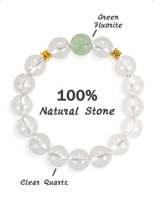 SENLLY Misty Clarity - Beaded Stretch Bracelet with Natural Green Fluorite & Clear Quartz, Handcrafted Natural Stone Jewelry for Calm, Clarity & Inner Balance