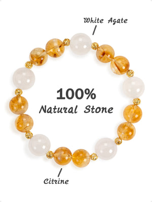 SENLLY Honey Glow - Beaded Stretch Bracelet with Natural Citrine & White Agate, Handcrafted Natural Stone Jewelry for Joy, Clarity & Positive Energy