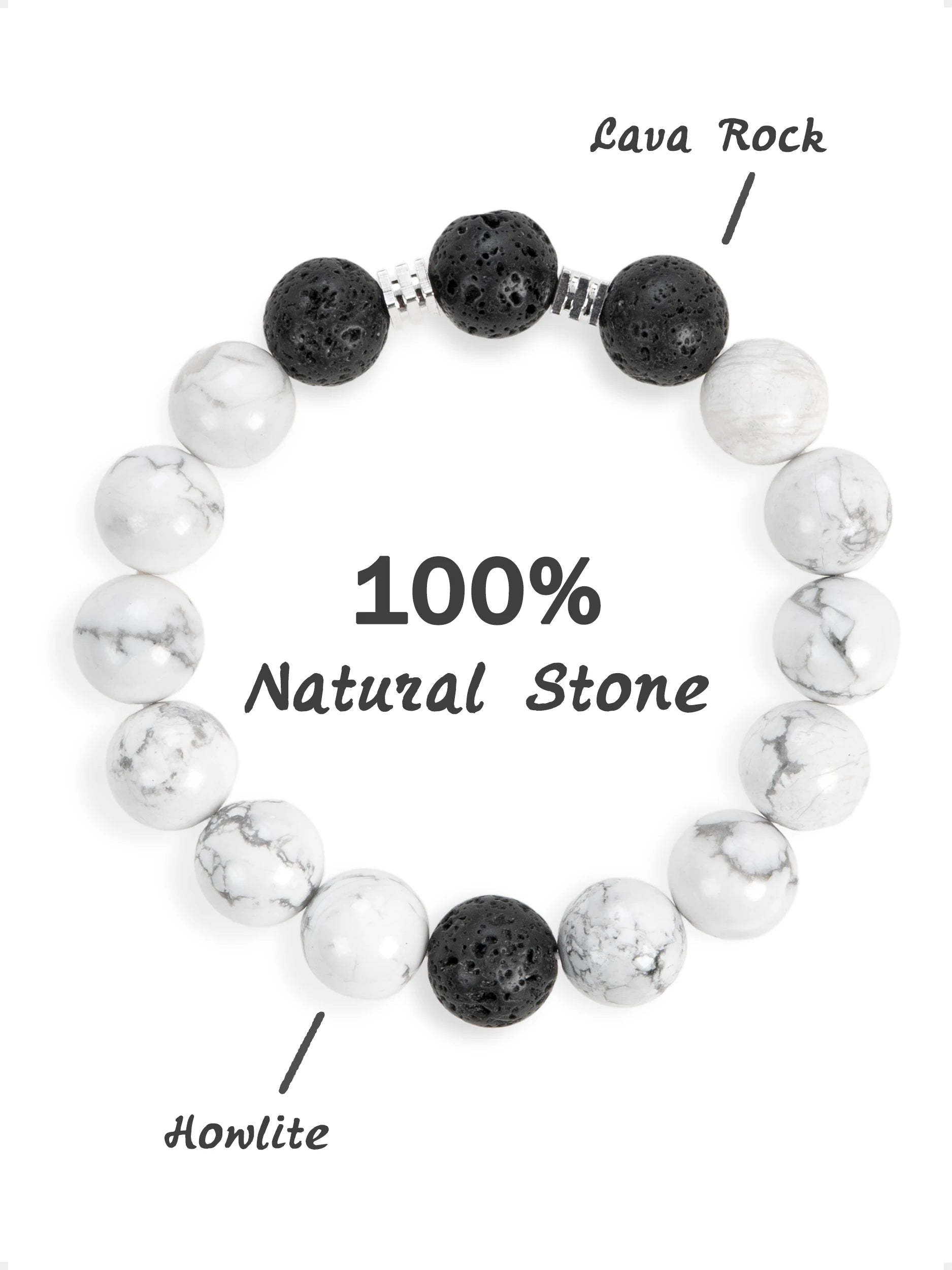 SENLLY Mono Calm - Beaded Stretch Bracelet with Lava Rock & Howlite, Handmade Natural Stone Jewelry for Grounding, Clarity & Relaxation