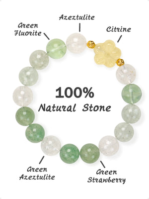 SENLLY Meadow Serenity - Beaded Stretch Bracelet with Natural Green Fluorite, Green Azeztulite, Strawberry Quartz & Citrine, Handcrafted Natural Stone Jewelry for Calm, Clarity & Emotional Balance