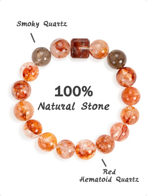 SENLLY Ember Clarity - Beaded Stretch Bracelet with Red Hematoid Quartz, Smoky Quartz & Square Hematoid Accent, Handcrafted Natural Stone Jewelry for Balance, Strength & Focus