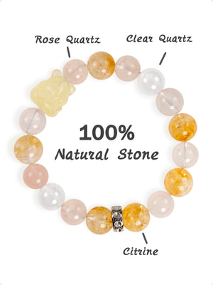 SENLLY Honey Blossom Fox - Beaded Stretch Bracelet with Natural Citrine, Rose Quartz & Clear Quartz, Handcrafted Natural Stone Jewelry for Love, Joy & Positive Energy