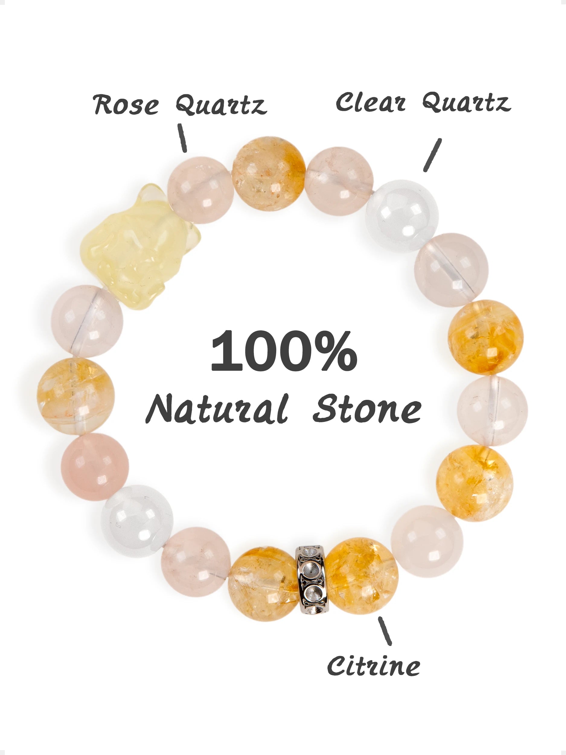 SENLLY Honey Blossom Fox - Beaded Stretch Bracelet with Natural Citrine, Rose Quartz & Clear Quartz, Handcrafted Natural Stone Jewelry for Love, Joy & Positive Energy