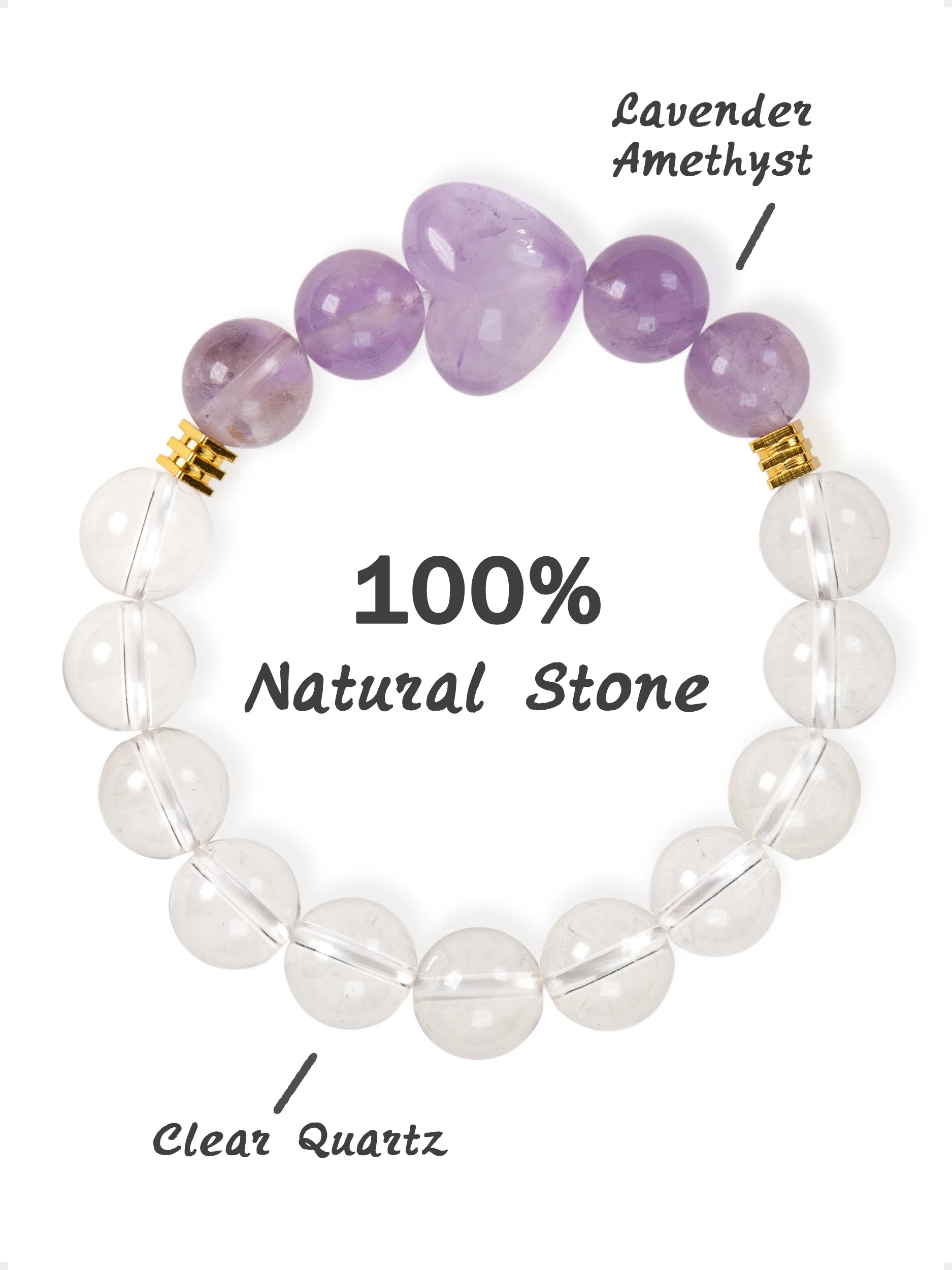 SENLLY Crystal Whisper - Beaded Stretch Bracelet with Natural Lavender Amethyst & Clear Quartz, Handcrafted Natural Stone Jewelry for Calm, Clarity & Harmony