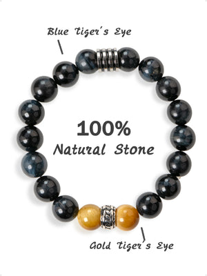 SENLLY Nightfall Focus - Beaded Stretch Bracelet with Natural Blue Tiger Eye & Gold Tiger Eye, Handcrafted Natural Stone Jewelry for Strength, Focus & Grounding