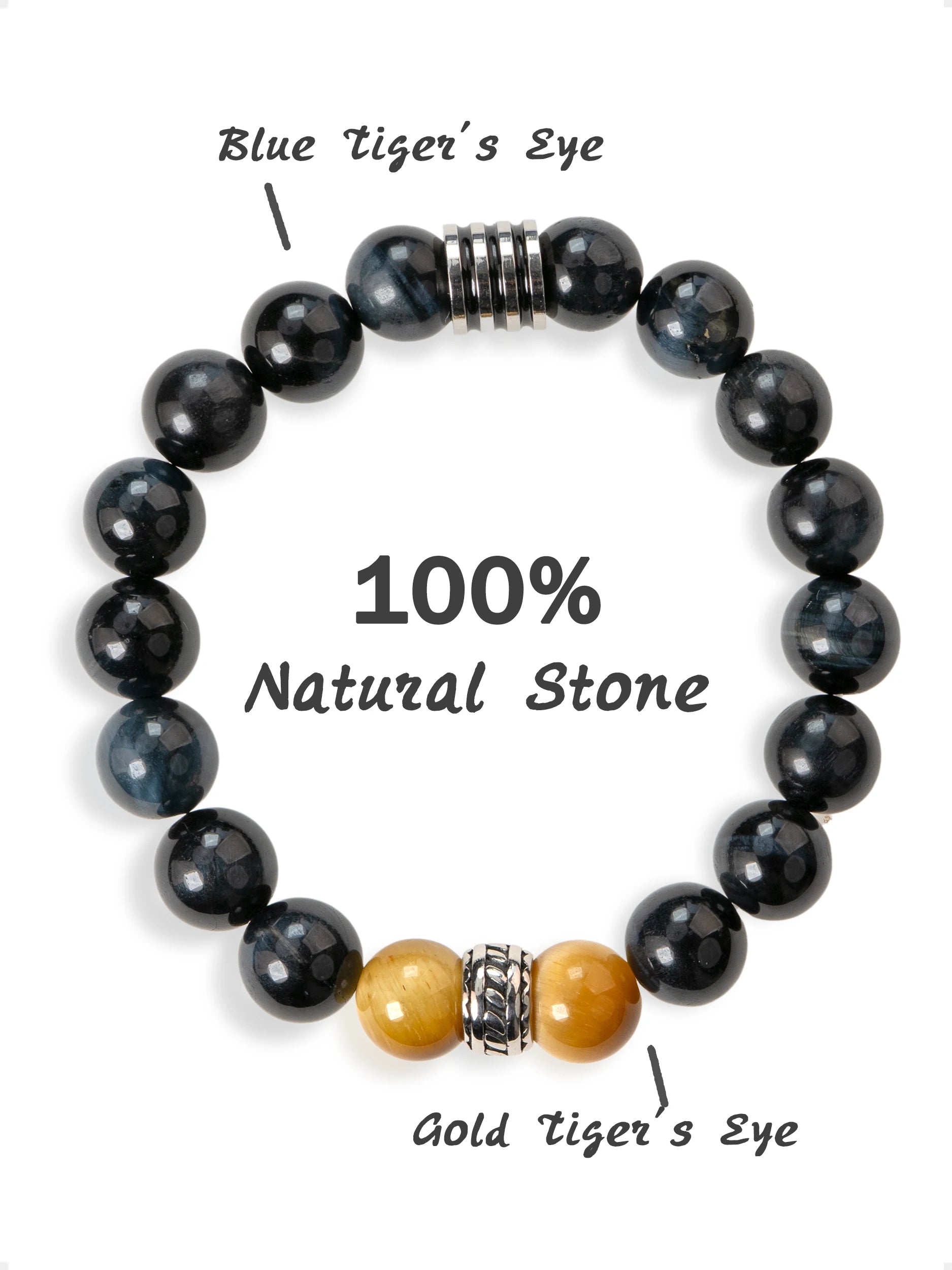 SENLLY Nightfall Focus - Beaded Stretch Bracelet with Natural Blue Tiger Eye & Gold Tiger Eye, Handcrafted Natural Stone Jewelry for Strength, Focus & Grounding