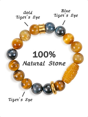 SENLLY Dual-Tone Focus - Beaded Stretch Bracelet with Natural Tiger Eye, Gold Tiger Eye & Blue Tiger Eye, Handcrafted Natural Stone Jewelry for Confidence, Balance & Strength