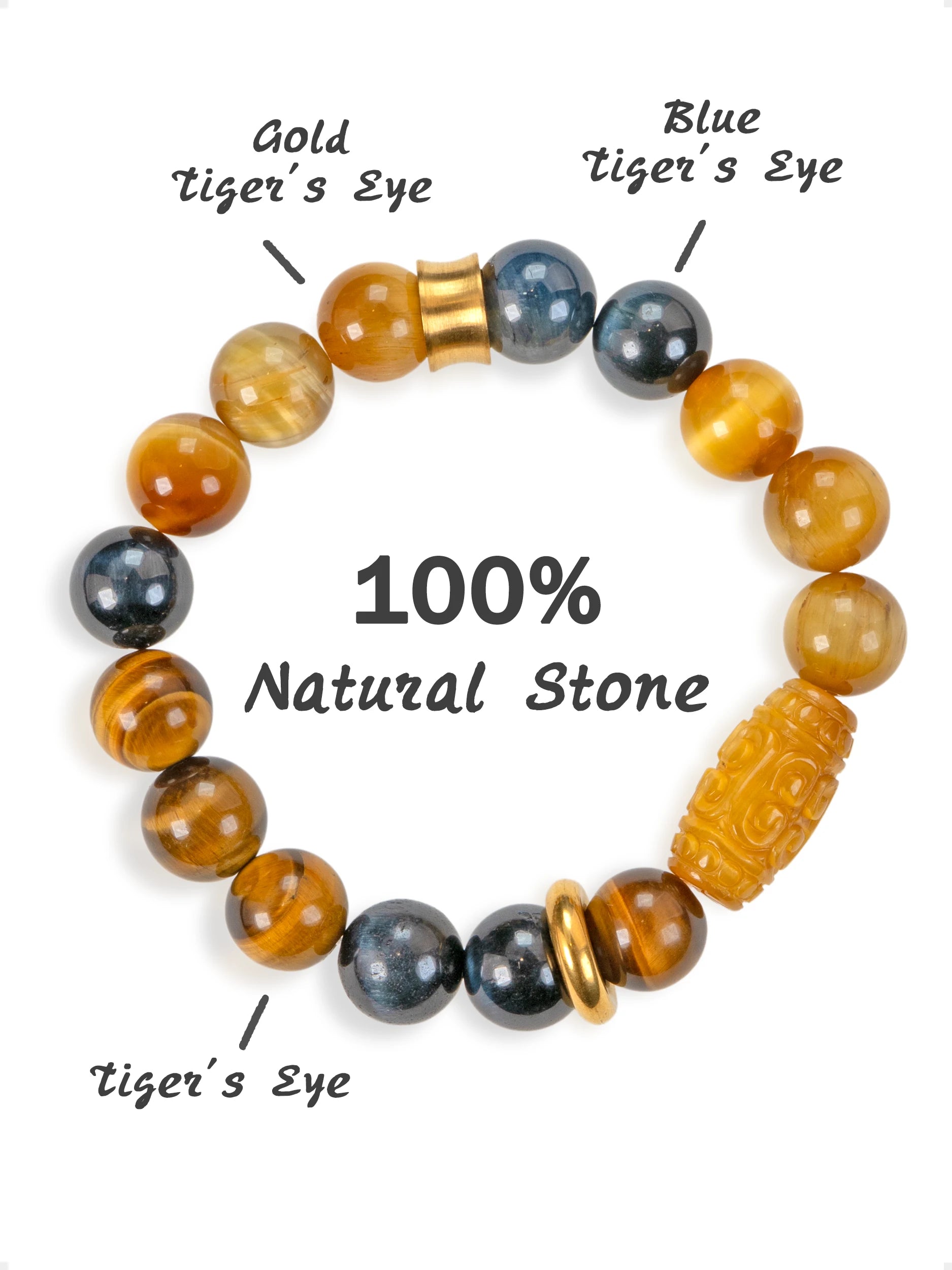 SENLLY Dual-Tone Focus - Beaded Stretch Bracelet with Natural Tiger Eye, Gold Tiger Eye & Blue Tiger Eye, Handcrafted Natural Stone Jewelry for Confidence, Balance & Strength