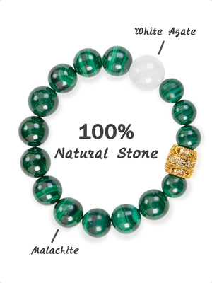 SENLLY Emerald Flow - Beaded Stretch Bracelet with Natural Malachite & White Agate, Handcrafted Natural Stone Jewelry for Balance, Protection & Renewal