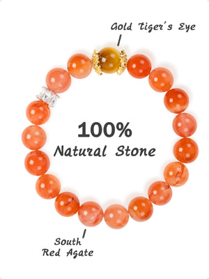 SENLLY Radiant Ignite - Beaded Stretch Bracelet with Natural South Red Agate & Gold Tiger Eye, Handcrafted Natural Stone Jewelry for Strength, Confidence & Vitality