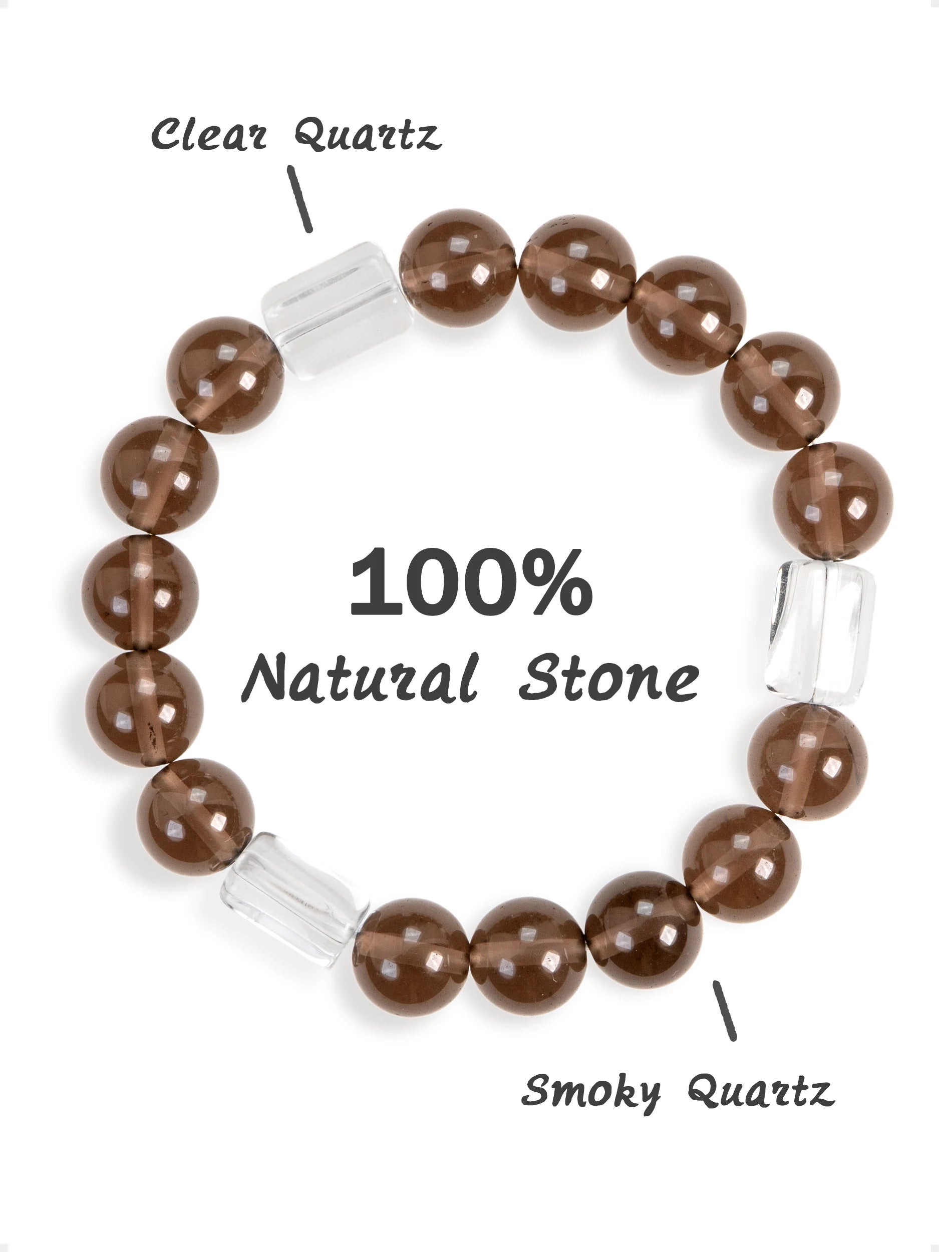 SENLLY Misty Clarity - Smoky Quartz & Clear Quartz Bracelet, Handcrafted Natural Stone Jewelry with Translucent Brown Glow & Crystal Accents
