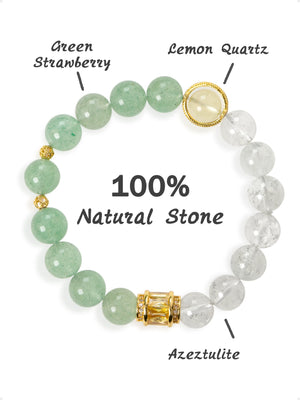 SENLLY Springlight Harmony - Beaded Stretch Bracelet with Green Strawberry, Lemon Quartz & Azeztulite, Handcrafted Natural Stone Jewelry for Freshness, Clarity & Renewal