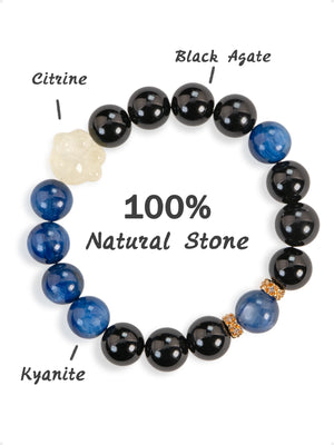 SENLLY Midnight Paw - Beaded Stretch Bracelet with Natural Black Agate, Kyanite & Citrine, Handcrafted Natural Stone Jewelry for Clarity, Strength & Balance