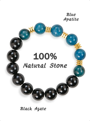 SENLLY Midnight Crest - Beaded Stretch Bracelet with Natural Blue Apatite & Black Agate, Handcrafted Natural Stone Jewelry for Focus, Balance & Modern Style