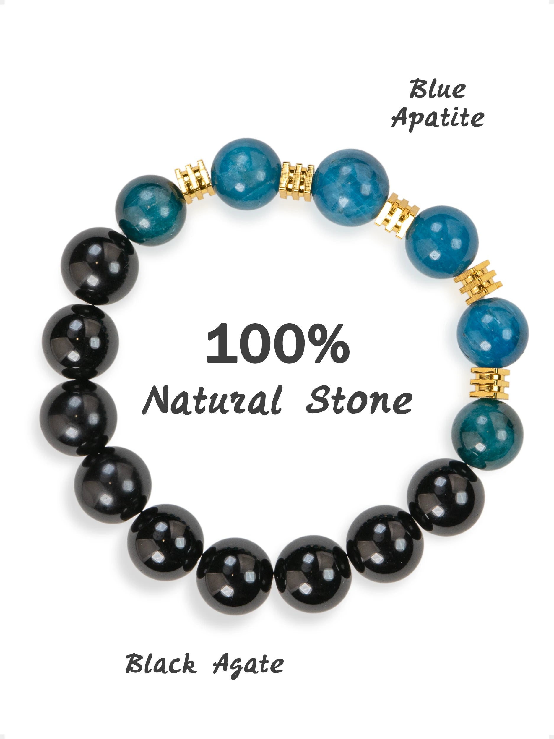 SENLLY Midnight Crest - Beaded Stretch Bracelet with Natural Blue Apatite & Black Agate, Handcrafted Natural Stone Jewelry for Focus, Balance & Modern Style